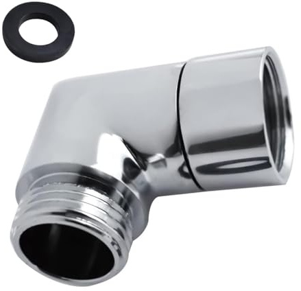 VZU Duschkopf Verlängerung 90 Grad Handbrause Adapter, Duschschlauch Anschluss Gelenkstück für Regendusche, Duschbrause Zubehör mit Unterlegscheiben, 1/2 Zoll, Beweglich, Silber
