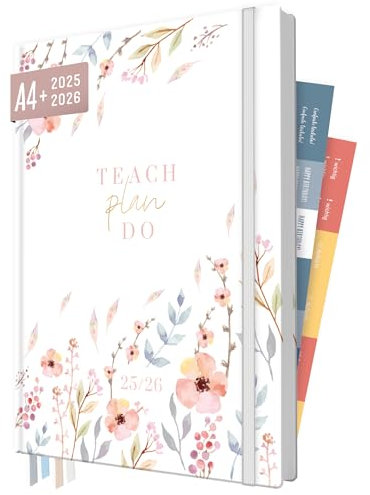 Häfft® Lehrer-Planer 2025/2026 A4 + Sweet Flowers Hardcover Lehrerkalender mit Wochenkalendarium, 226 Seiten, Stickern und mehr - nachhaltig & klimafreundlich