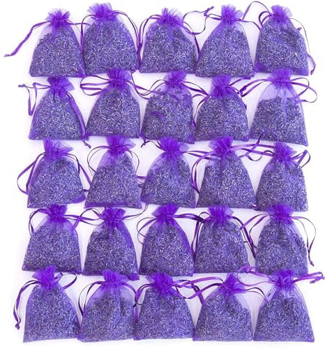 25 Stück Lavendel-Duftsäckchen - Frisch duftende getrocknete Lavendelblüten-Potpourri-Säckchen als Lavendel-Lufterfrischer, Raumdüfte für Schränke und Schubladen, Hausparfüm