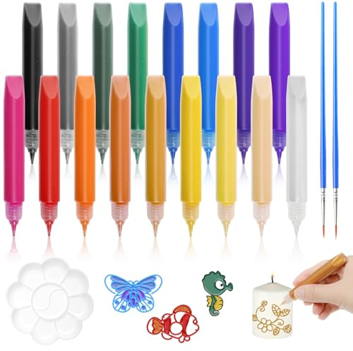 Wachsstifte für Kerzen Bemalen Set, 17 Stück Kerzenstifte für Kerzen mit Paint Brush Premium Candle Pen Stifte zum Verzieren Weihnachten Hochzeiten Ostern