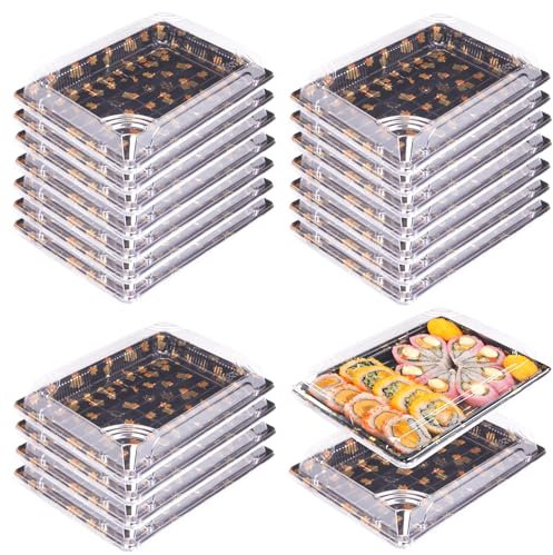 20 Bandejas Reutilizables Con Tapa para Preparar Comida y Almacenar Sándwiches, Sushi, Frutas y Platos (26 x 19 x 5 cm)