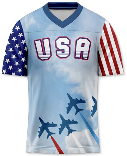 Rgubvui Men's 4th of July USA Flag Football Jerseys for Independence Day Red White Blue Shirts American Patriotic Jersey 250 Anniversary USA Shirt