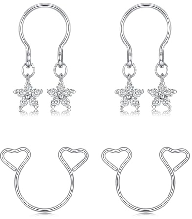 Funseedrr Finti Anelli per Piercing al Capezzolo Acciaio Inossidabile Senza Piercing Regolabile Falso Piercing Capezzolo For Donna con Pendente