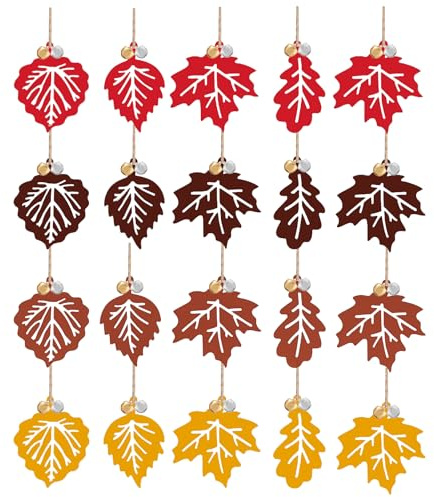Herbst Deko Set, 57 Stück Filz Herbstblätter in 4 Farben mit 20 Goldenen & 20 Silbernen Glöckchen und Juteschnur, Herbstdeko für Zuhause, Fenster, Tisch & DIY Basteln