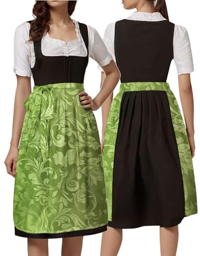 Delantal largo para mujer, largo hasta la rodilla, elegante patrón de rayas, delantal medieval, vintage, falda para traje regional, falda plisada bávara, Ab6 verde, S