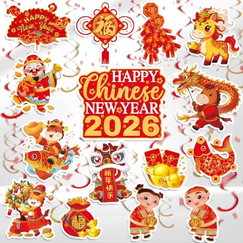 30pcs Decoration Nouvel an Chinois 2026, Tourbillon Suspendu, Decoration Chinoise, Chinese New Year Spirale à Suspendre Deco