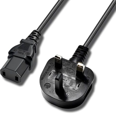 Icetop 2m Mains Power Cable C17, UK Plug 2-Pin Power Lead Compatible with Xbox One/360/360E, PS4 Pro, Projectors, Printer, Blu-ray Player, Electric Kettle and More Small Sppliances Black