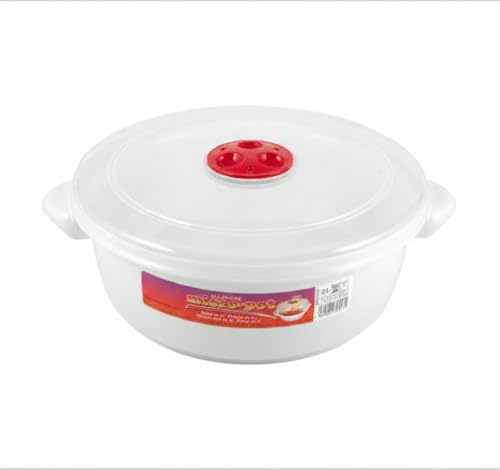2 Litre Microwave Microwaveable Cooking Pot with Ventilated Lid Large Food Reheating Tub & Steamer Bowl Dishwasher, Freezer & Microwave Safe Ideal for Soup, Stews & Meal Prep.
