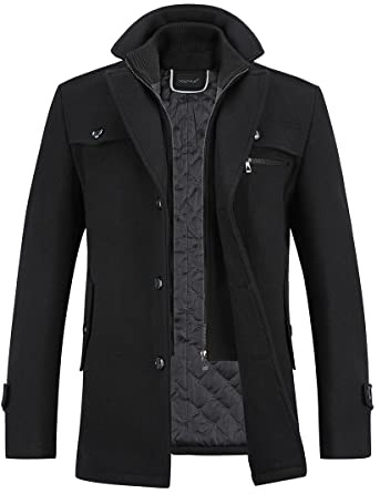 YOUTHUP Cappotto da Uomo in Lana Corto Invernale Spesso Cappotto Giacca Casual Regular Fit Nero, M
