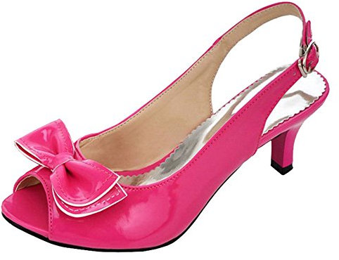 Onewus Sandali da donna Peep Toe Kitten Heel Fashion estivi Slingback, Bianco (Fucsia), 31 EU