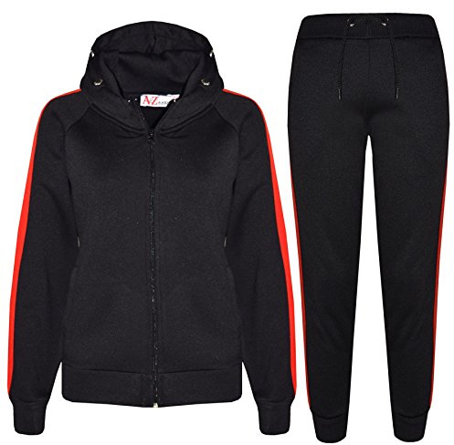 A2Z 4 Kids Flickor Pojkar Träningsdräkt Vanlig dragkedjetröja med huva Top Bottom Gym joggingdräkt - T.S 102 Black Red 9-10
