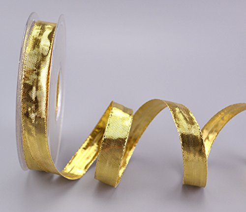 20 m x 15 mm Dekoband GLOSSY GOLD Glanzband metallic Schleifenband goldenes Band mit Draht glänzend Geschenkband Deko Weihnachten Drahtkantenband
