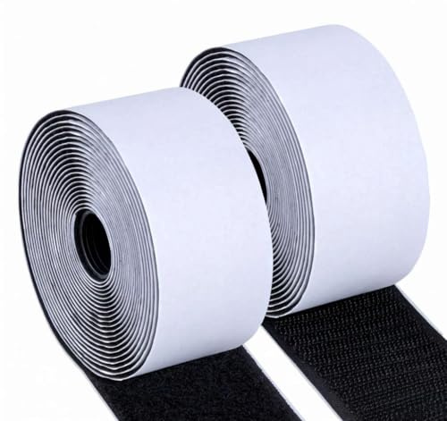 Klettband Selbstklebend, 5M x 50mm Klettband Extra Stark Doppelseitig Klebende, Klebepad Flauschband und Hakenband mit der Schere - Kann nach Bedarf Schneiden (Schwarz)