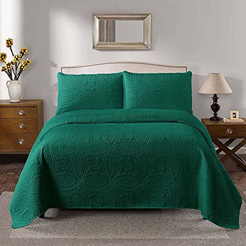 Tagesdecke Baumwolle Polyester Bettüberwurf Patchwork Tagesdecke Gesteppt Bettwäsche 3-tlg Exquisiter Druck Einfacher Nordischer Stil,Grün,106x94inch