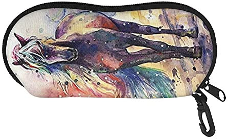TOADDMOS Brillenetui für Sonnenbrillen, Lesebrille, 3D-Delfin, weich, tragbar, mit Reißverschluss, Blau, Aquarell-Pferd, One size