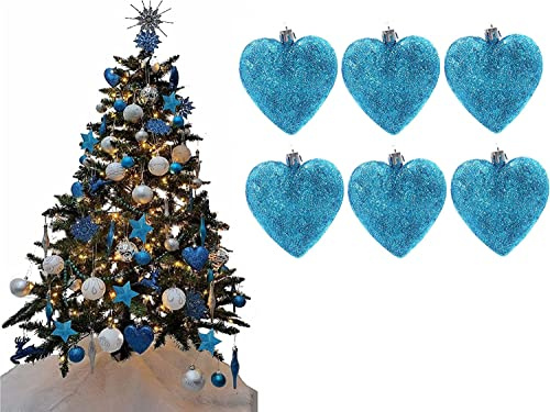 UKDeals Direct® Türkis Kollektion Weihnachtskugeln Tropfenbaumschmuck Glitzer matt Eiszapfen (6 Stück, Herzform, 8 cm)