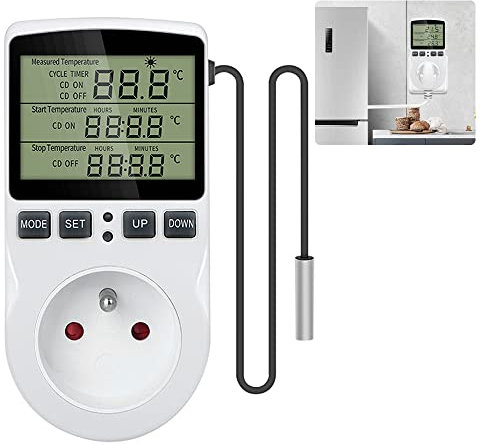 Jooheli Steckdose, Thermostat, 220 V, Terrarium-Thermostat, Steckdose, Thermostat mit Sonde, Heizung und Kühlung, Digitaler Temperaturregler (weißes Licht)