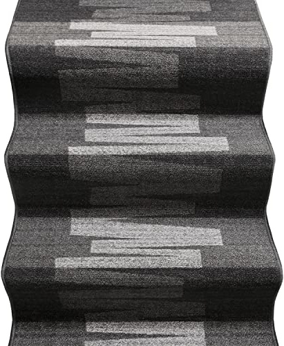 emmevi Alfombra de escalera con borde de entrada, pasillo, alfombra escalones, modelo Picasso Dis_27, 67 x 350 cm, color gris