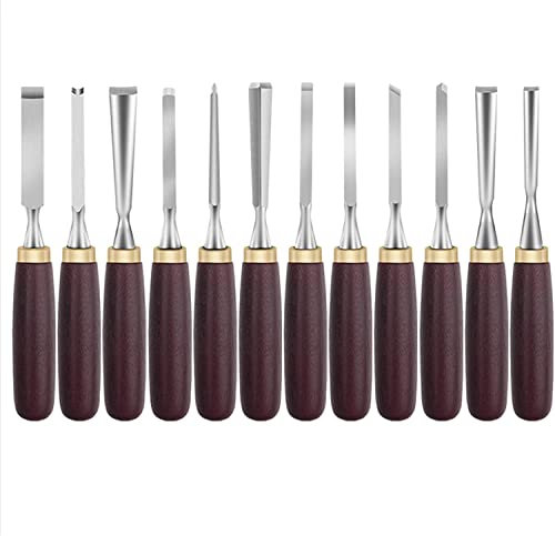 Ensemble d'outils de ciseau professionnel, 12 pièces de ciseau à main de charpentier en acier au chrome vanadium, ensemble de ciseaux à bois, outils de sculpture de bricolage, pour professionnels et
