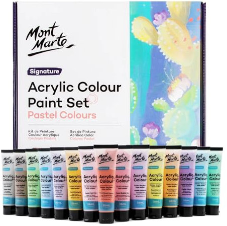 Mont Marte Acrylfarben Set Pastell – 36 x 36ml – Starke Deckkraft und Seidenmattes Finish – Pastellfarben für Leinwand, Karton, Papier, Leder und mehr