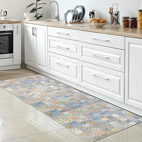CARPETIA Küchenteppich Fliesenmuster Bunt rutschfest 80x300 cm | Rutschfest, pflegeleicht, schmutzabweisend und strapazierfähig, mit Gelrücken, für Fußbodenheizung, Küche & Esszimmer