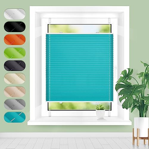 Homland Plissee ohne Bohren Klemmfix B60 x H110 cm Türkis, Plissees für Fenster und Tür, Jalousie Easyfix Plisseerollo mit Klemmträger Sonnenschutz und Sichtschutz lichtdurchlässig Rollo
