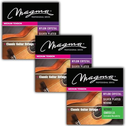 Magma - 3 Sätze von beschichteten Saiten für spanische Gitarren aus versilbertem Kupfer, 1°, 2° und 3° Nylon, mittlere Spannung (GC110ED)