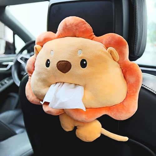 Niedliche Cartoon Löwe Tissue Box - Taschentuchhalter für Auto und Zuhause - Plüsch Aufbewahrungsbox für Papier-Servietten - Hängender Taschentuchspender