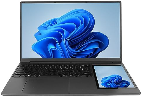 ASHATA 15,6-Zoll-Dual-Screen-Laptop, Quad-CPU, 16 GB, Tastatur mit Hintergrundbeleuchtung, Umfangreiche Schnittstellen, Win 11, mit 7-Zoll-Zweitbildschirm (16+2 TB EU-Stecker)