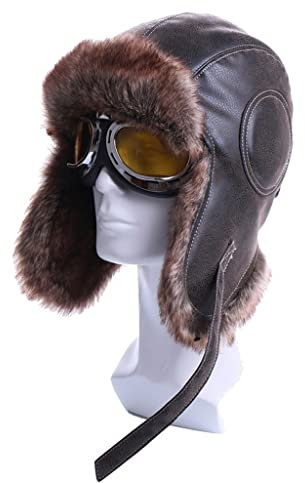 GaRcan Winter Bomber Hüte Plüsch Earflap Russisch mit Schutzbrille Männer Frauen Trapper Fliegermütze Schneekappen (D XXL(59))