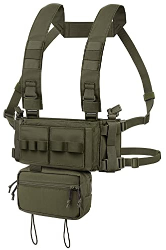 KRYDEX GEAR Chest Rig, MK3 Taktische Weste Military Molle Airsoft Weste mit 5.56 M4 Mag Taschen und Pistol Magazin Taschen (Ranger Grün)