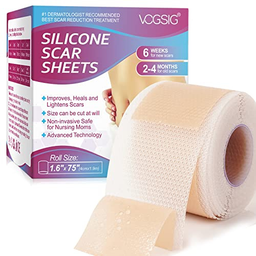 Silicone Scar Sheets 1.6” x 75” Silicone Scar Tape Scar Strips Scar Silicone Gel Sheets Silicone Scar Sheets for Surgical Scars C-Section Surgery Scar Keloid Scar Treatment for All Skin Types