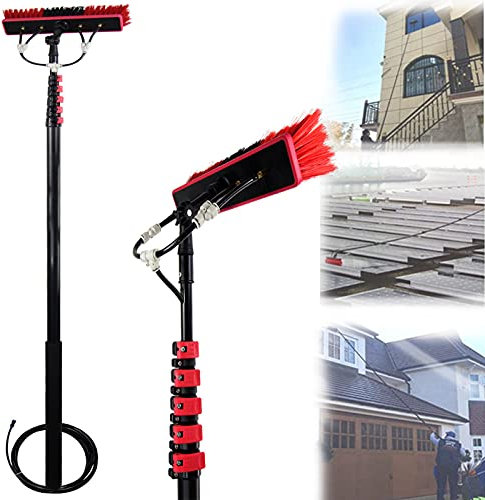 Glasreinigungsbürste, 6-11 m 20 Fuß-36 Fuß Photovoltaik-Panel-Reinigungswerkzeug, Solarpanel-Wassersprüh-Reinigungsbürste, tragbare Teleskopstange mit Verlängerung, Fensterreiniger-Set, 9 m/30 Fuß
