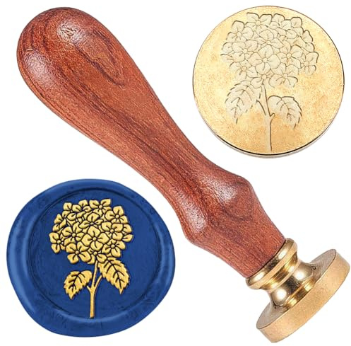 DELORIGIN Sceau de cire d'hortensia de 2,5 cm - Sceau à tête amovible en laiton avec poignée en bois - Pour enveloppes, cartes, lettres, fêtes