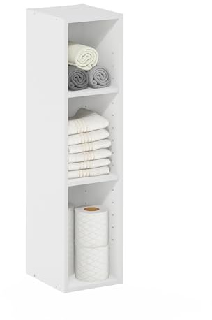 Furinno Fulda De 3 Niveles con Estante De Almacenamiento De 20 Cm De Ancho, 24,5 X 20,9 X 80 Cm, para Sala De Estar, Dormitorio Y Oficina En Casa, Color Blanco
