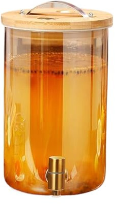 NJDQFA Dispensador De Tarros De Cristal con Grifo,Dispensador De Agua,Dispensador De Limonada,Hervidor De Agua,Dispensador De Vidrio,Apto para Bebidas Frías O Calientes,C Faucet,9L