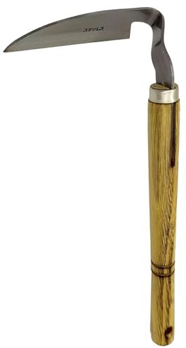 Falce da diserbo - falce da giardino, falce tagliaerba | Sarchiatore manuale da giardino con manico in legno duro, attrezzo per falce da giardino per allentare il terreno, falciaerba con manico in leg