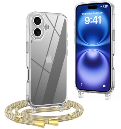 OLEPHY Crossbody Lanyard Case for iPhone 16 with Strap, Yellow | Phone Cover with Adjustable and Removable Neck Strap, Soft Transparent Shockproof Protective Case