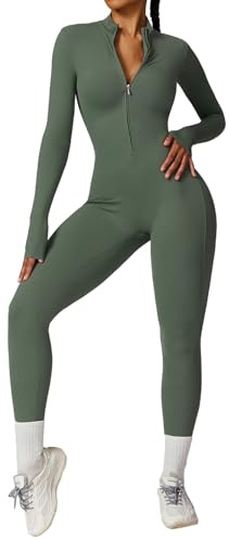 Ecupper Damen Jumpsuits Yoga Bodycon Einteiler Zip Up | Damen Jumpsuit langarm mit Reißverschluss, ohne Pads & ohne Taschen, stretchbarer Stoff, für Fitness & Yoga