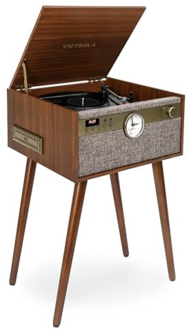 Victrola Century Signature+ Chaîne stéréo 6 en 1 Bluetooth avec Horloge et Pieds, Noyer