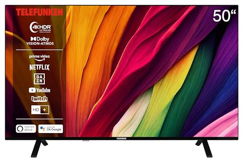 TELEFUNKEN 4K Fernseher 50 Zoll Smart TV (UHD, Dolby Vision HDR, Dolby Atmos, HD+ 6 Monate inkl., Triple-Tuner) D50U750R1CW