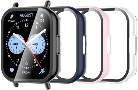 Bigqin 4 Piezas Funda Compatible con Xiaomi Redmi Watch 5 Lite, Protector de Pantalla Compatible con Xiaomi Redmi Watch 5 Lite - Transparent/negro/azul/rosa
