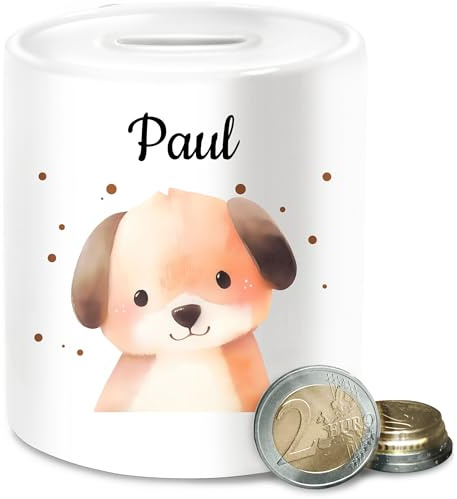 Spardose - Hunde - Süßer Hund personalisiert I Geschenk Hundeliebhaber I Geschenk für Kinder mit Name I Fellnase I Dog I Kindermotiv Hund I Hundehalter - Unisize - Weiß - Hunde-spardose