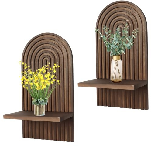 Yabound Wandboard Wandregal, 2 Set Boho Wandregal Holz, Wanddeko Holz Wand Böhmisches, Schweberegal für Wohnzimmer, Badezimmer, Schlafzimmer, Klassenzimmer