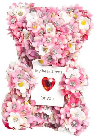 perfk Blumenbär-Dekoration, Kunstblumen, Bär, Rose, Teddy, künstliche Rosenblumen als Hochzeitsgeschenk für Mutter, Tochter, Mädchen