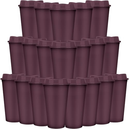 20 Pcs Reusable Coffee Cups with Lids 470 ml Plastic Tumblers Iced Coffee Cup Travel Mug for Adults and Women Kid Hot and Cold Drinks, Microwaveable (Coffee)