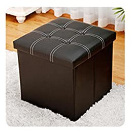 Ottoman-Bank mit Deckel, Leder-Fußhocker, Sitz, Spielzeug, Aufbewahrungsbox, wasserabweisend, schwarz, 38 x 38 x 38 cm