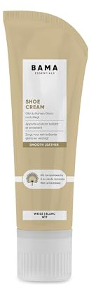 Bama Neutral Shoe Cream with Carnauba Wax - Nourishing Polish for Smooth Leather, Grained Leather & TEX Materials - Solvent-Free with Sponge Applicator - White, 75ml