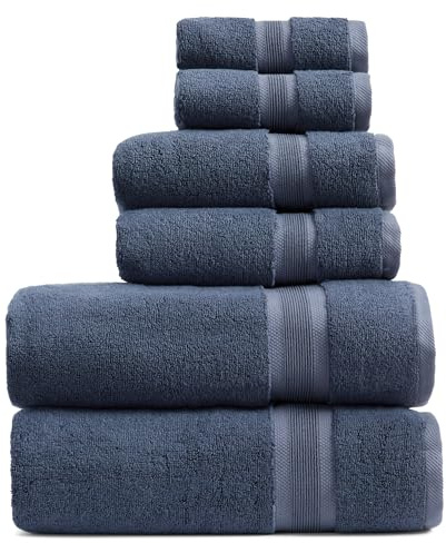 Springtree Home Luxury Viscose from Bamboo Bath Towel Set 6 Piece Set | 35% Viscose from Bamboo - 65% Cotton | Absorbent Quick-Dry Towels for Bathroom | Oeko-TEX Standard 100 Cotton | French Blue