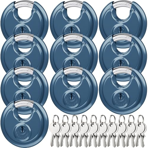 Vorhängeschlösser, gleichschließend, 6,4 cm breit, Graugrün, 10 Stück | Sicherheit für den Außenbereich für Schuppen, Garagen, Lagereinheiten, wasserdicht, rostfrei, rundes Design